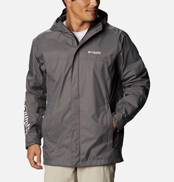 Columbia PFG Storm Rain Jacket Grey Black For Men's NZ52789 New Zealand